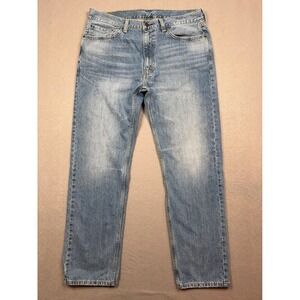 Levis 505 Regular Fit Jeans Mens 36x32 Light Wash Blue Straight Leg Denim